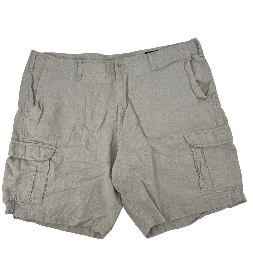 Claiborne Cargo Shorts Linen Cotton‎ Mens 44 Khaki Tan Casual Summer Utility
